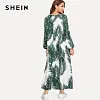SHEIN Multicolor Tropical Print Bishop Sleeve Smock Dress Modest High Waist Round Neck Long Sleeve 2019 Spring Abaya Dresses