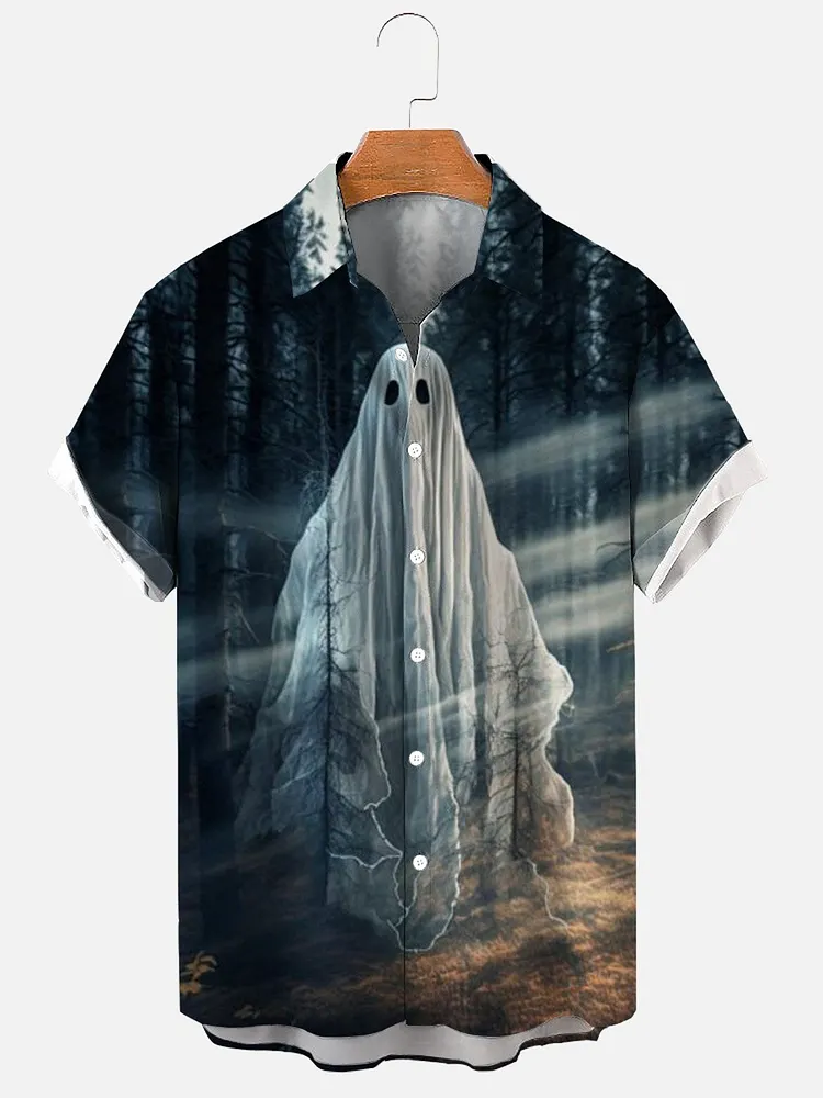 Ghost Art Stylish Halloween Graphic Casual Print Shirt