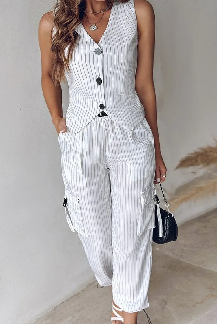 Floral Print Two Piece Outfit Vest and Wide Leg Pants