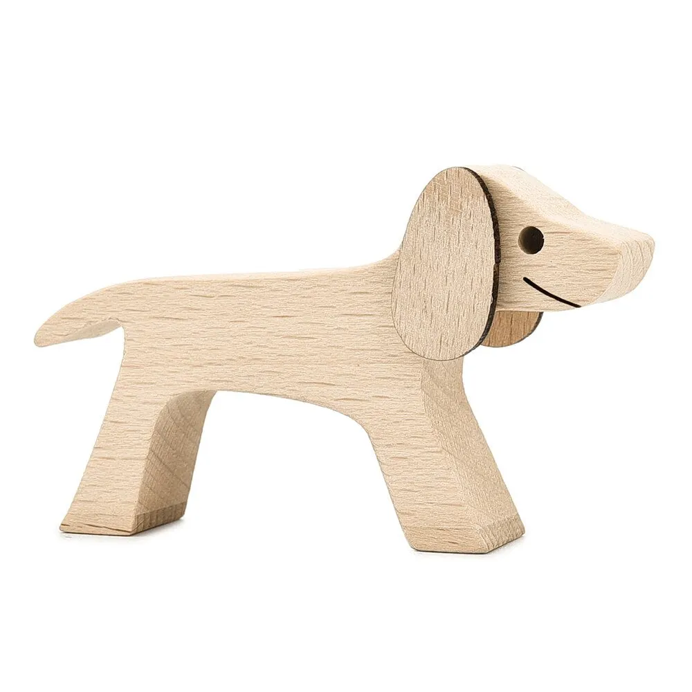 Wooden Dog Decoration Craft Figurine Family Puppy Table Ornament Wood Carving Model Creative Decoration For Lovely Gifts