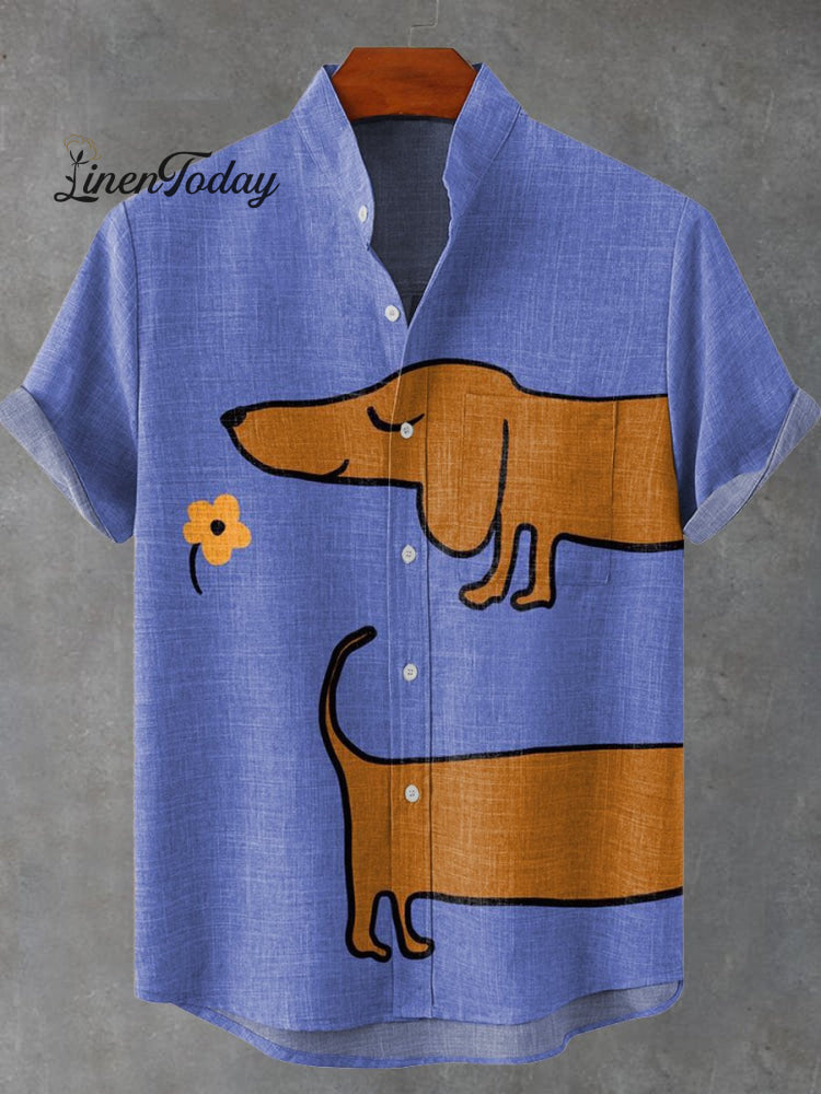 Cute Dachshund Floral Art Vintage Print Casual 100% Cotton Shirt Multicolor / S