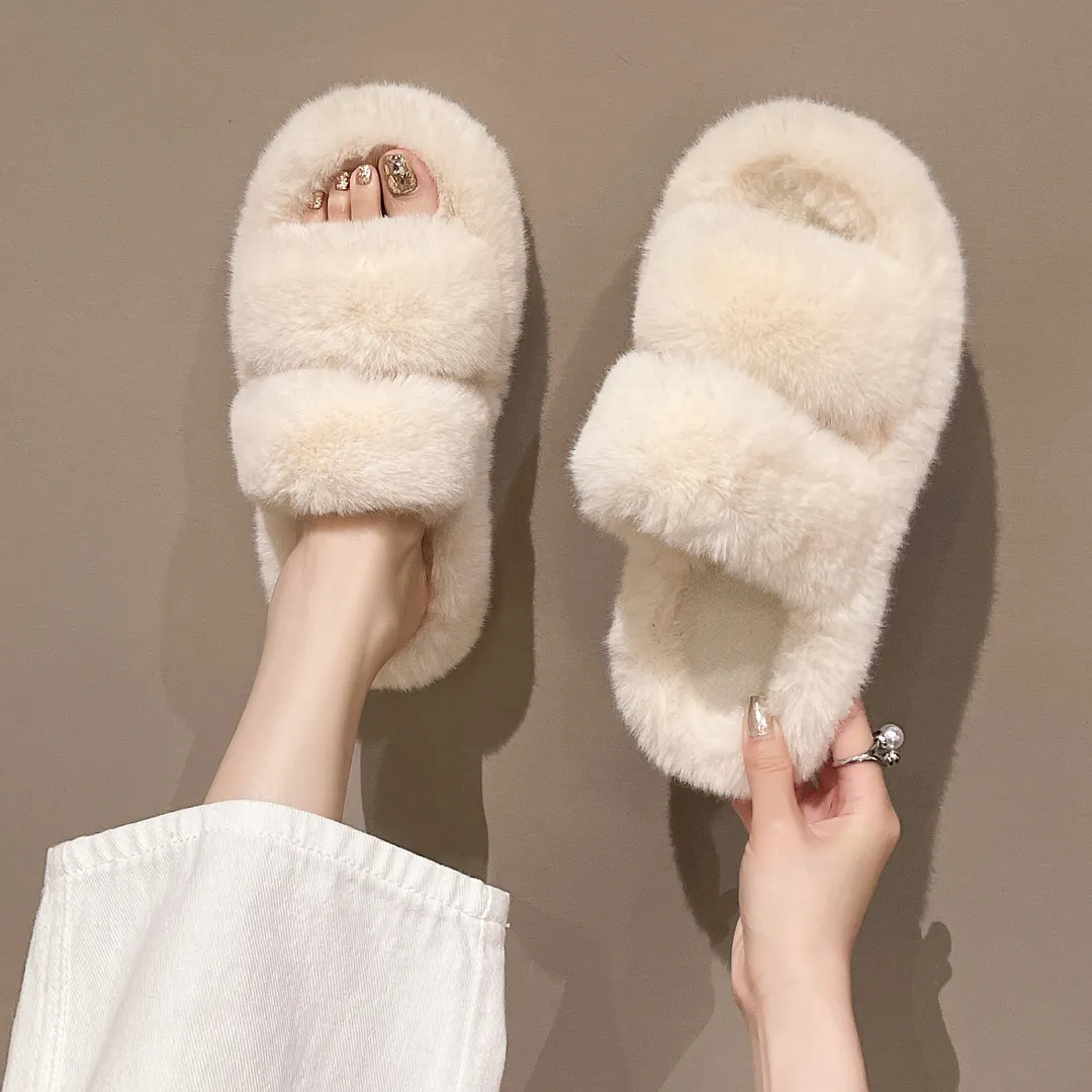 Yyvonne Slippers Women 2025 New Autumn And Winter Fashion Hairy Slippers Women Wear A Word Drag