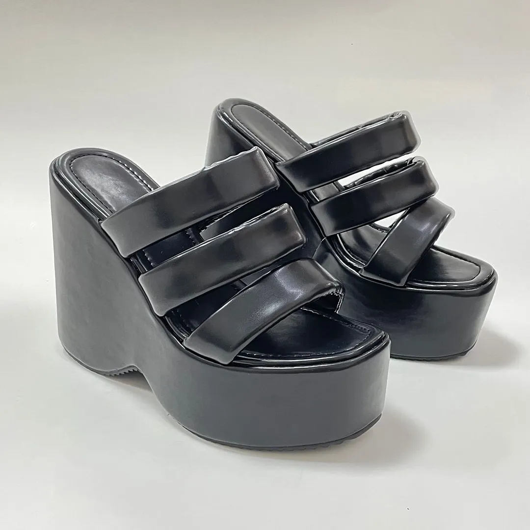 Women Slippers High Heels Open Toe Fashion Slip On Sandals Wedge Platform Black High Heel Sandals