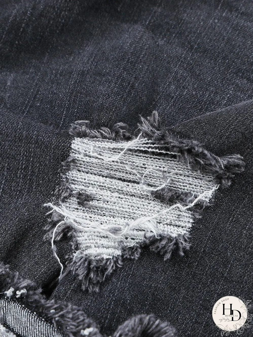 Vintage Chic Distressed Black Denim Shorts with Roll Hem