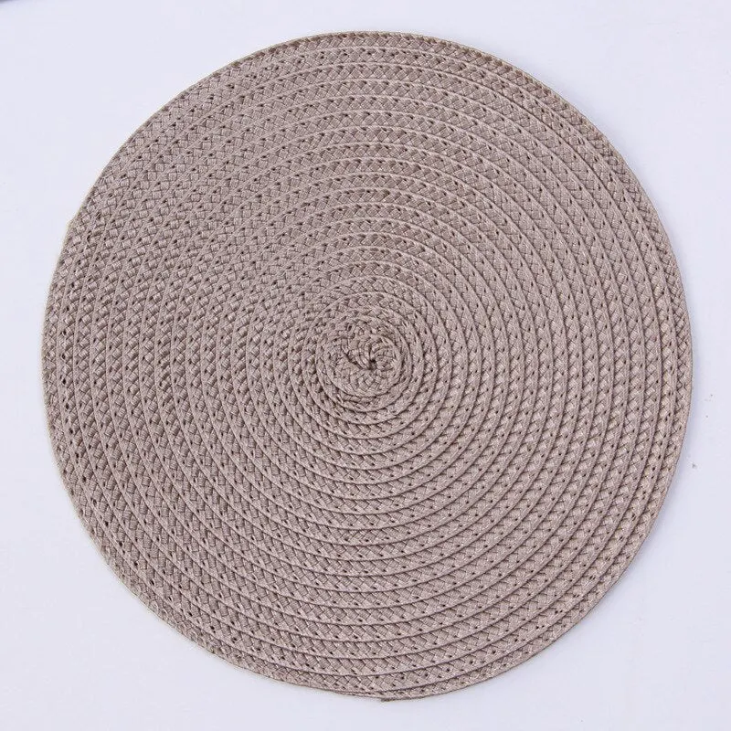 1pc Round Woven Placemats PP Waterproof Dining Table Mat Non-Slip Napkin Disc Bowl Pads Drink Cup Coasters Kitchen Decoration