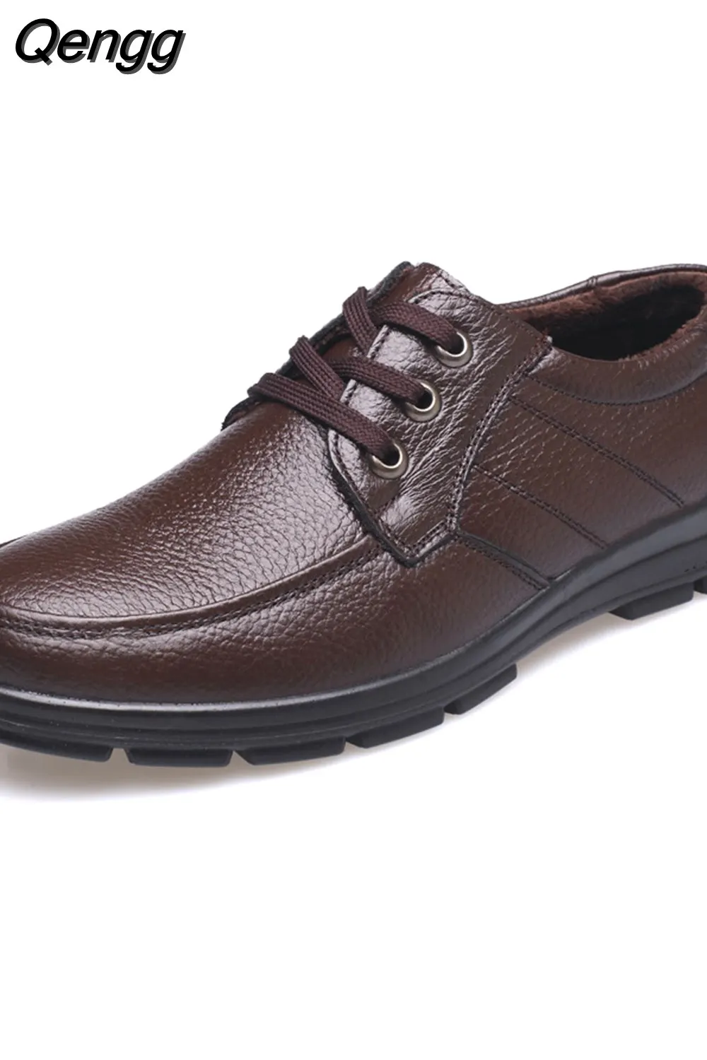 Qengg Leather Shoes Men Winter Shoes Brand Loafers Warm Plush Leather Loafers Mens Casual Shoes Male High Quality Black A444