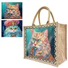 Diamond Painting Cat Linen Tote Bag Replaceable Canvas for Women