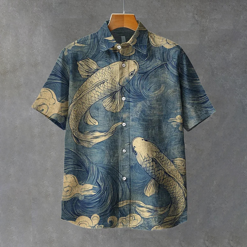 Men's Koi Fish Japanese Art Print Casual Shirt