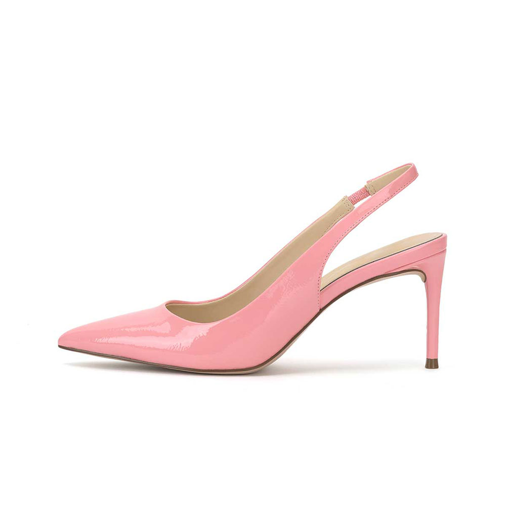 Pink Patent Leather Pointed Toe 3&lsquo;&rsquo; Stiletto Heel Slingback Pumps Nicepairs