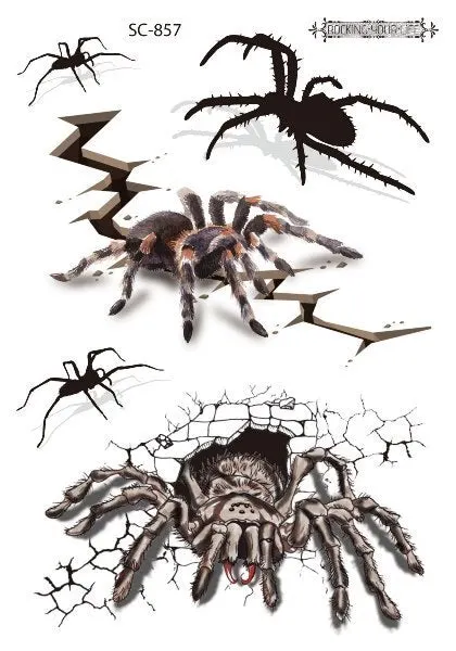 12 Kinds Big 3D Spider Tattoo Waterproof Halloween Temporary Body Art Sticker Disposable Make Up Scary tatouage temporaire
