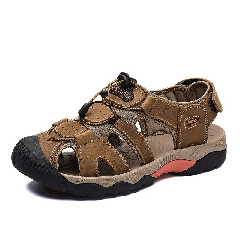 Big Size Men Genuine Leather Sandals Summer Comfortable Casual Men Shoes Vacation Beach Shoes Fashion Outdoor Non-Slip Sneakers