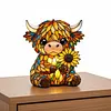 LED 3D Animal Night Lamps Sunflower Highland Cow Table Lamp Cute Bedside Decorations Lamp USB Handcrafted Stained Glass Night Light for Living Room Desk Decor