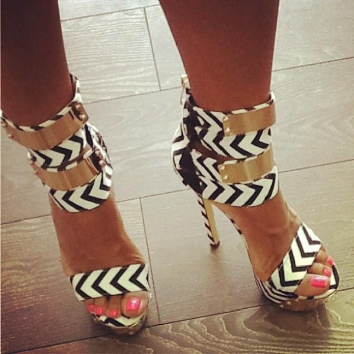 GOOSHOE Black and White Platform Stiletto Sandals - Stripper Shoes