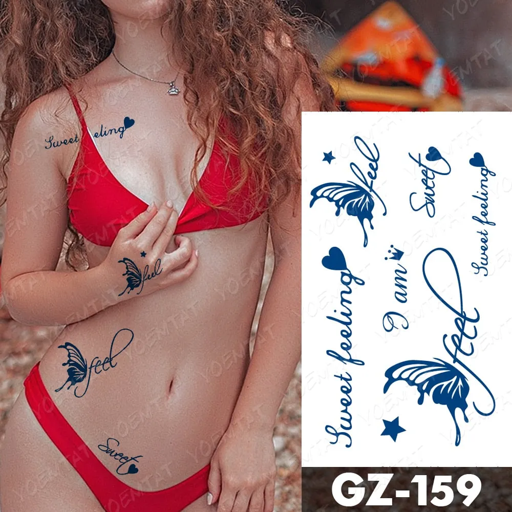 Juice Lasting Waterproof Temporary Tattoo Sticker Rose Butterfly Moon Sun Diamond Heartbeat Wave Flash Fake Tattoos Ink Body Art