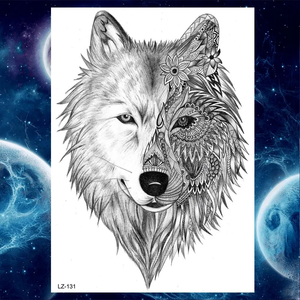 Black Military Maori Totem Temporary Sleeve Tattoos For Men Realistic Fake Full Arm3D Dragon Skull Wolf Lion Robot Tatoos Paste