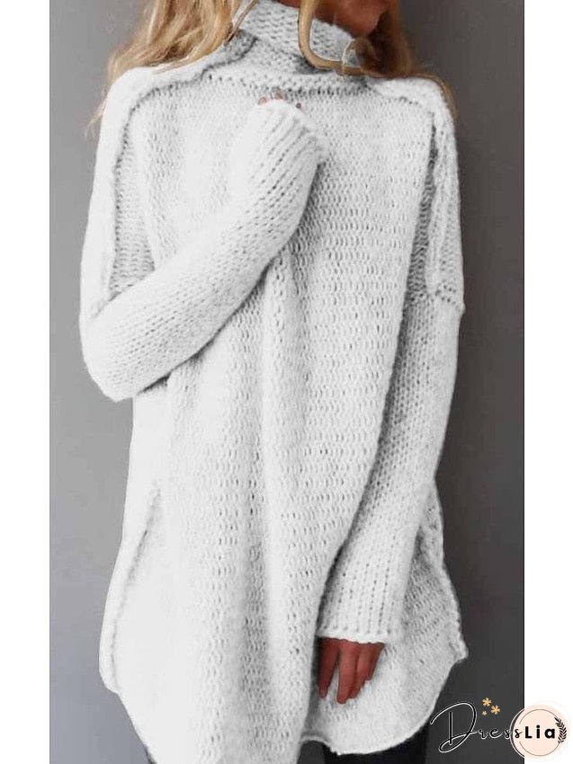 Cozy Crochet Knit Turtleneck Sweater for Women