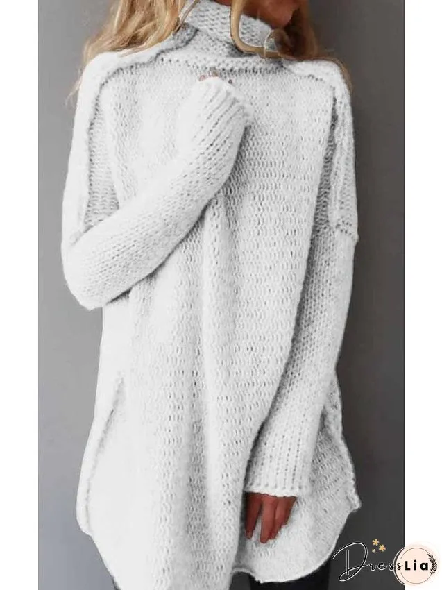 Cozy Crochet Knit Turtleneck Sweater for Women