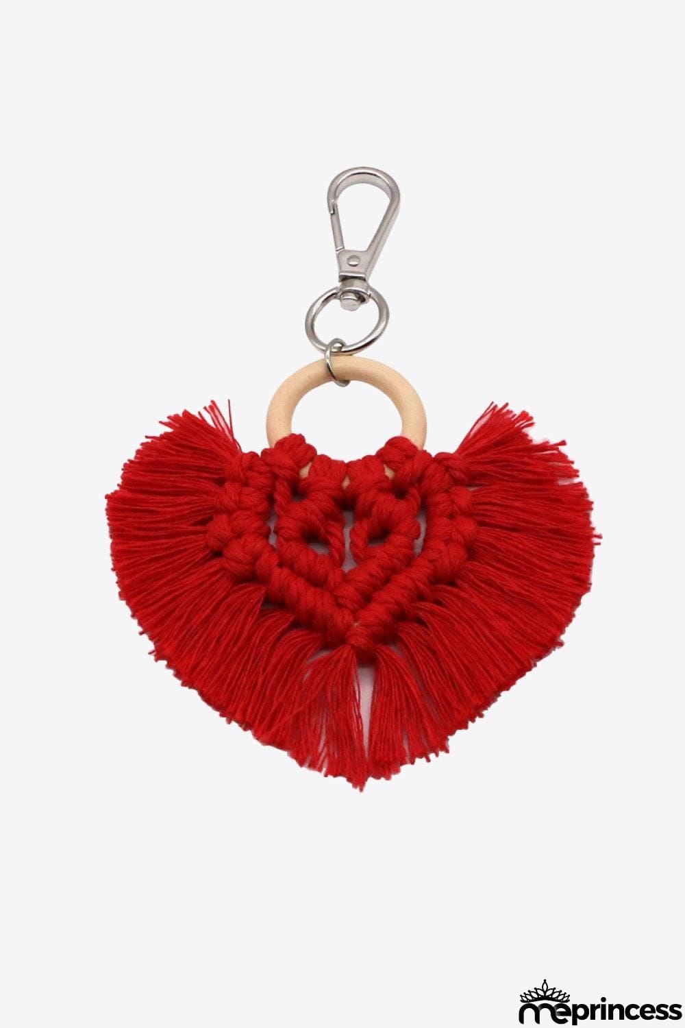 Assorted 4-Pack Heart-Shaped Macrame Fringe Keychain