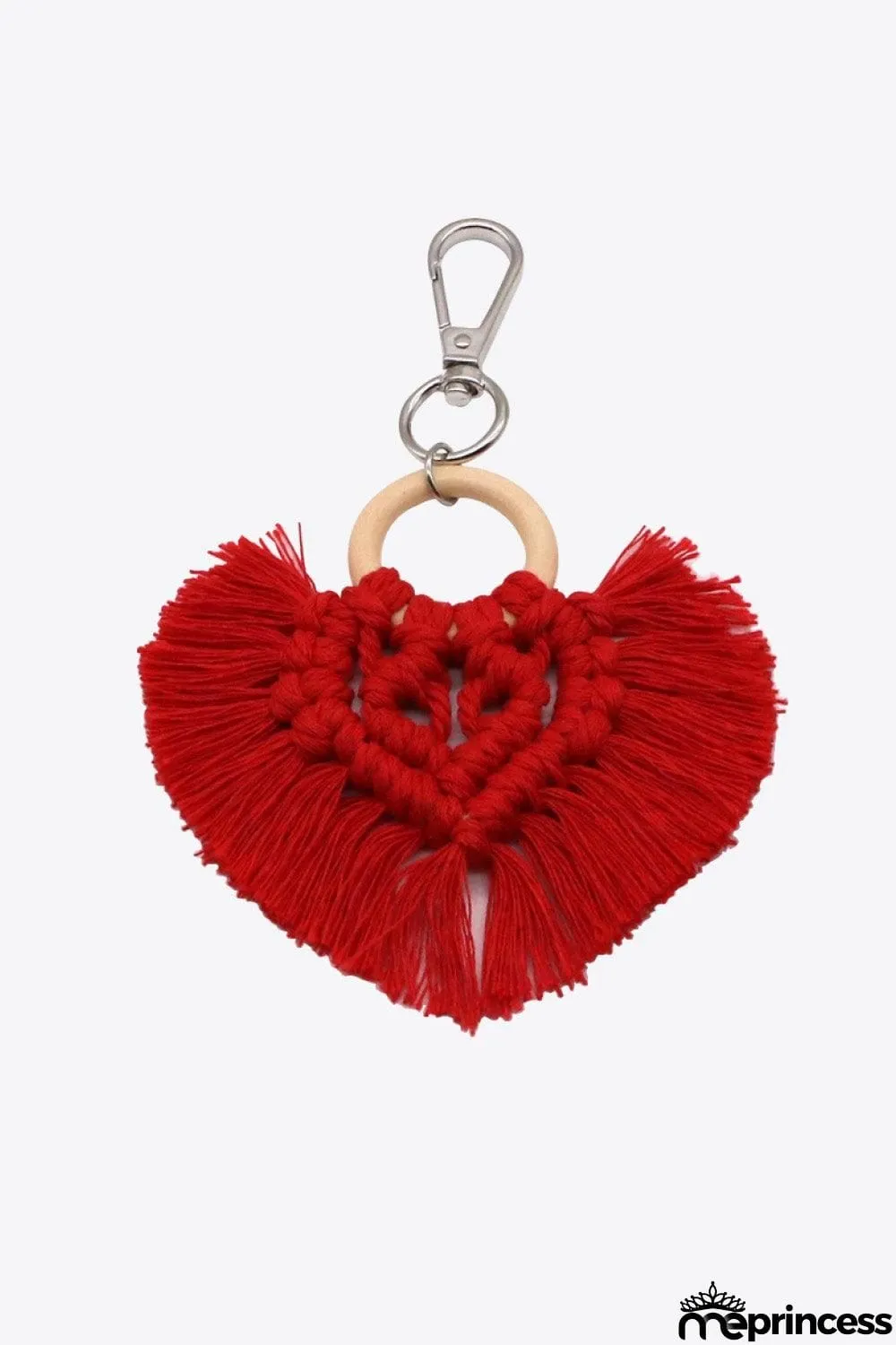 Assorted 4-Pack Heart-Shaped Macrame Fringe Keychain