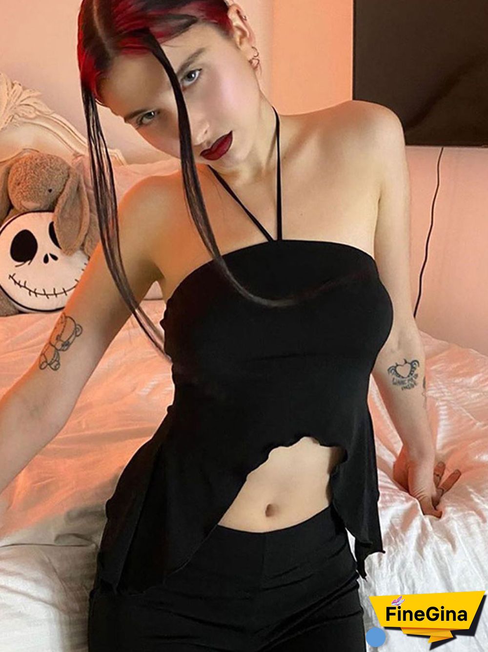 Sexy Crop Tops Black Tanks Strapless Vest Irregular Summer Y2K Top Women Club Outfits Halter Cami Top Backless Off Shoulder