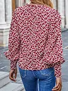 Cherry Print Round-Neck Loose Long Sleeve Hollow Casual Blouses&Shirts Tops