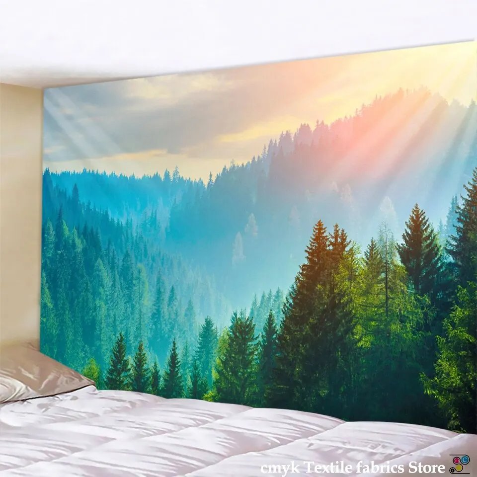 Forest Under Sun Tapestry Wall Hanging Sandy Beach Picnic Rug Camping Tent Sleeping Pad Home Decor Bedspread Sheet Wall Cloth