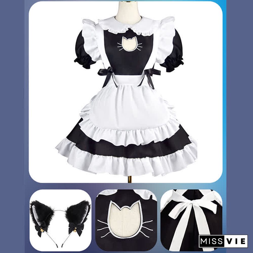 Lolita Doll Collar Kitty Hollow Out Ruffled Maid Dress