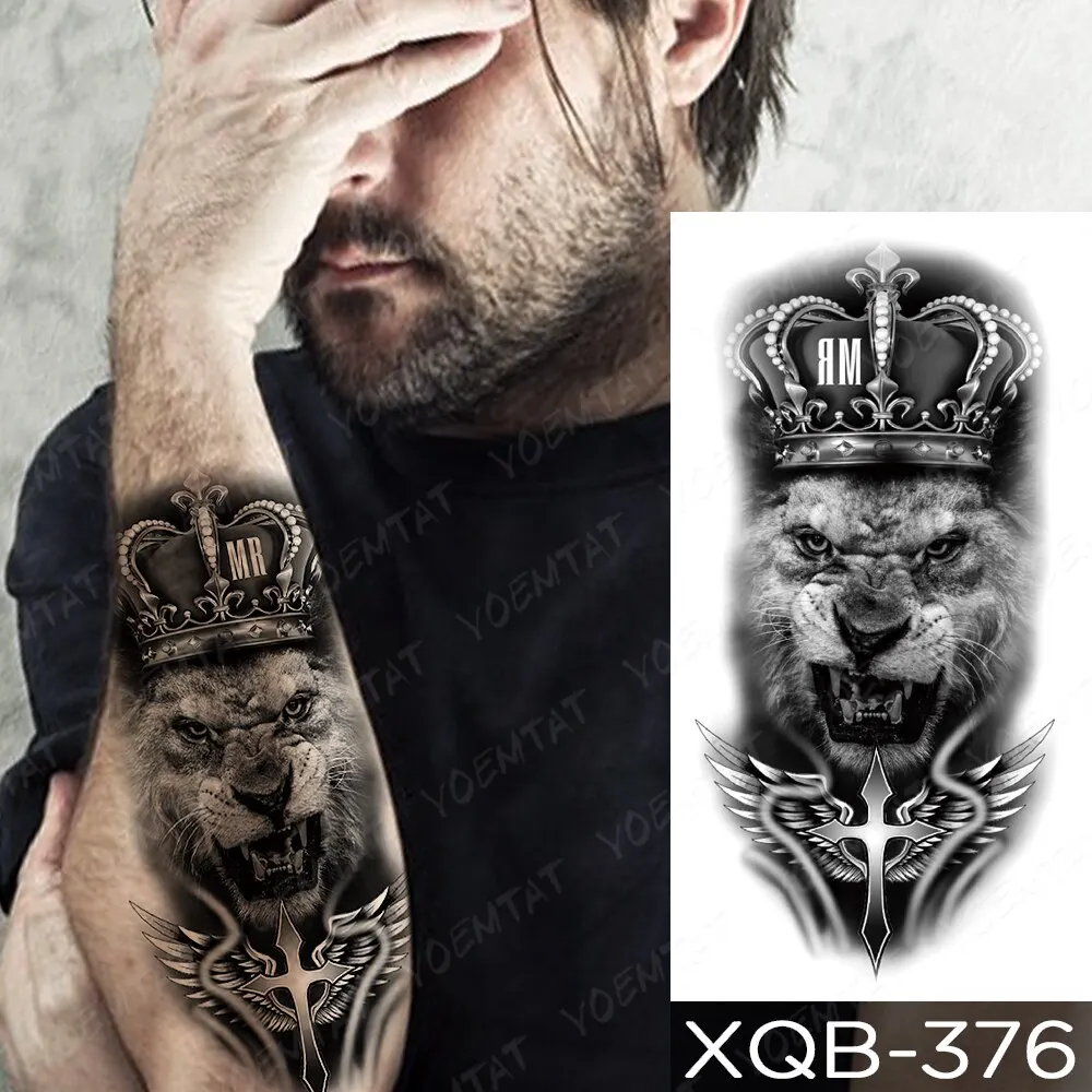 Sdrawing Temporary Tattoo Stickers Fox Lion Tiger Wolf Peony Rose Flowers Leaf Flash Tatto Women Men Body Art Arm Fake Tattoos