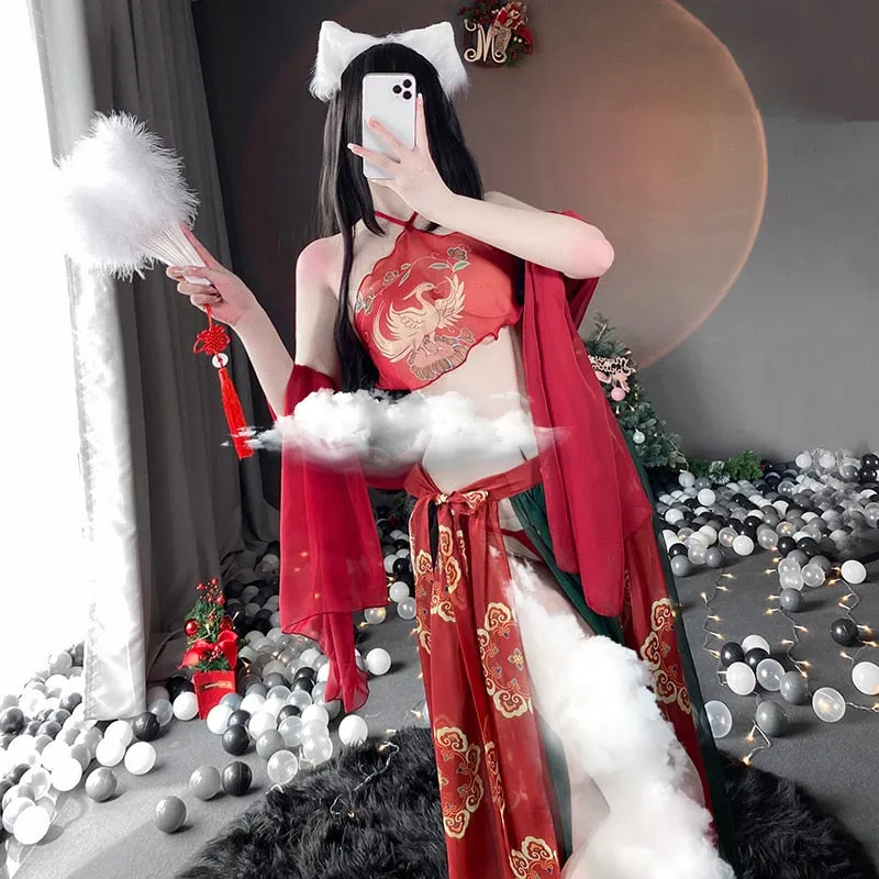 OJBK Traditional Classic Chinese Sexy Lingerie For Women Stage Costumes Anime Cosplay Outfit Chiffon See Through Bra And Dresses