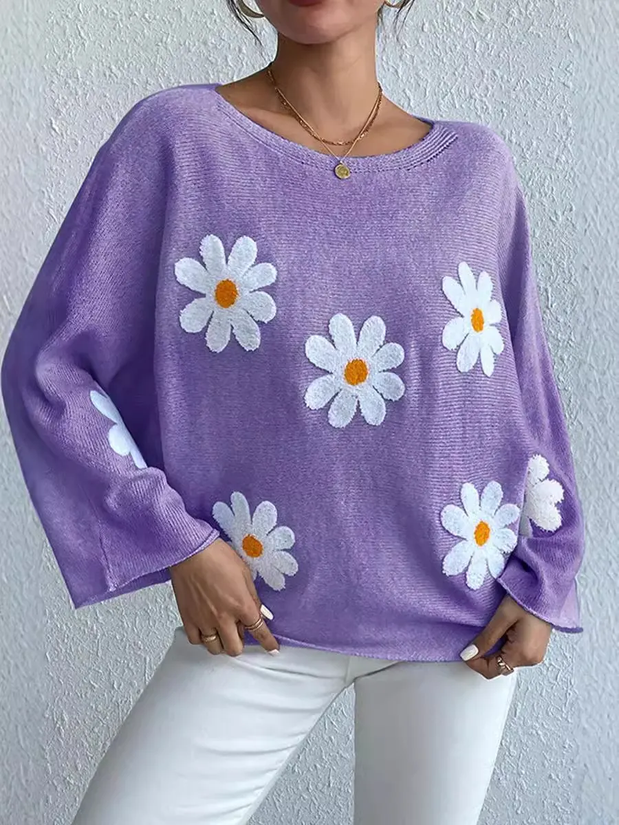 Athvotar Athvotar Embroidered Flower Women's Clothing 2025 New Loose One-Word Shoulder Jacket Sweater