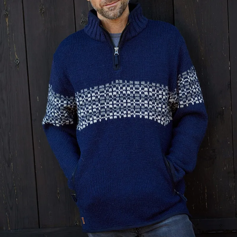 Vintage Warmth Norwool Icelandic Knit Jacquard Half Zip Collar Sweater（Unisex ）
