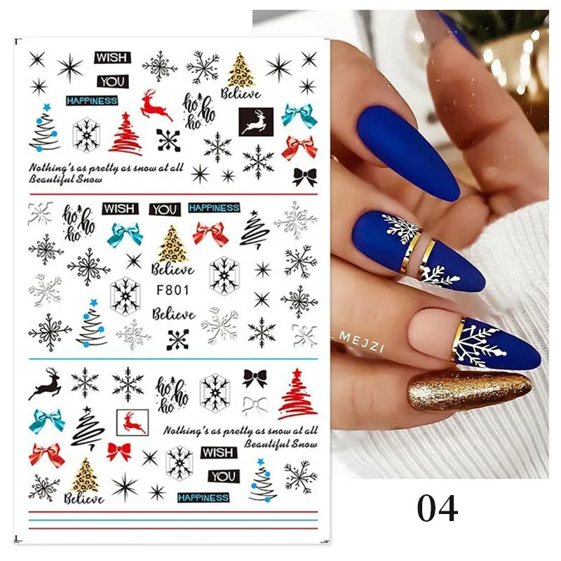 Sliver Bronzing 3D Christmas Nail Art Decoration Sticker Sparkly White Colorful Glitter Geometry Snowflake Winter Slider Foil
