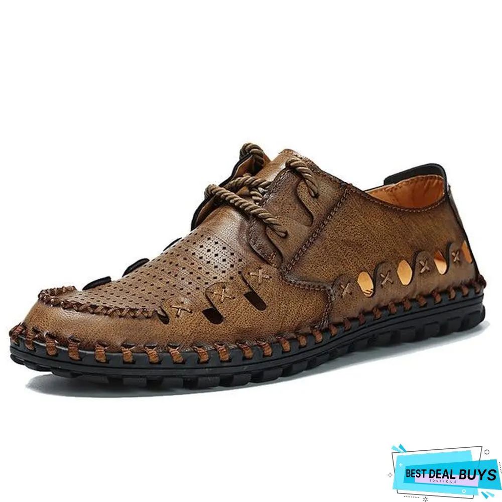 Men's Split Leather Sandals Summer Breathable Comfort Beach Sandals Shoes