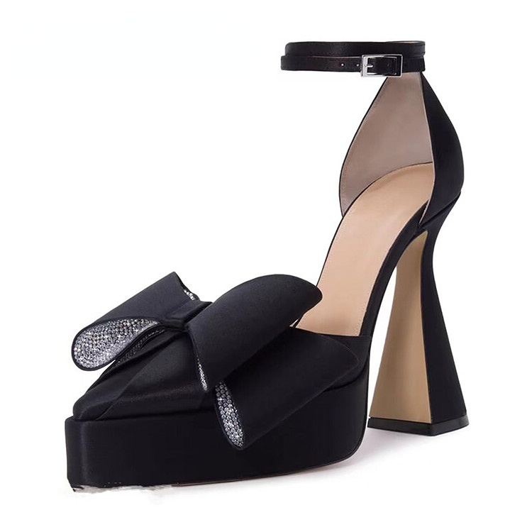 GOOSHOE Diamond Bow Satin Bow Women's High-heeled Runway Sandals