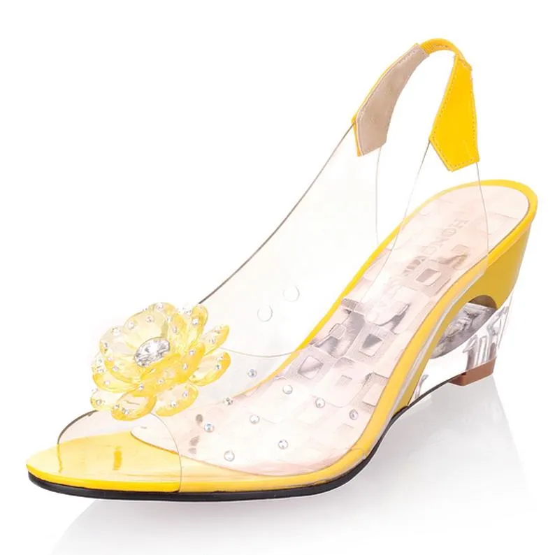 Qengg Hot Sale Fashion Women Summer Sandals Shiny Crystal Strange Wedges Heels Sandalias De Mujer Shoes Woman Size 34-43
