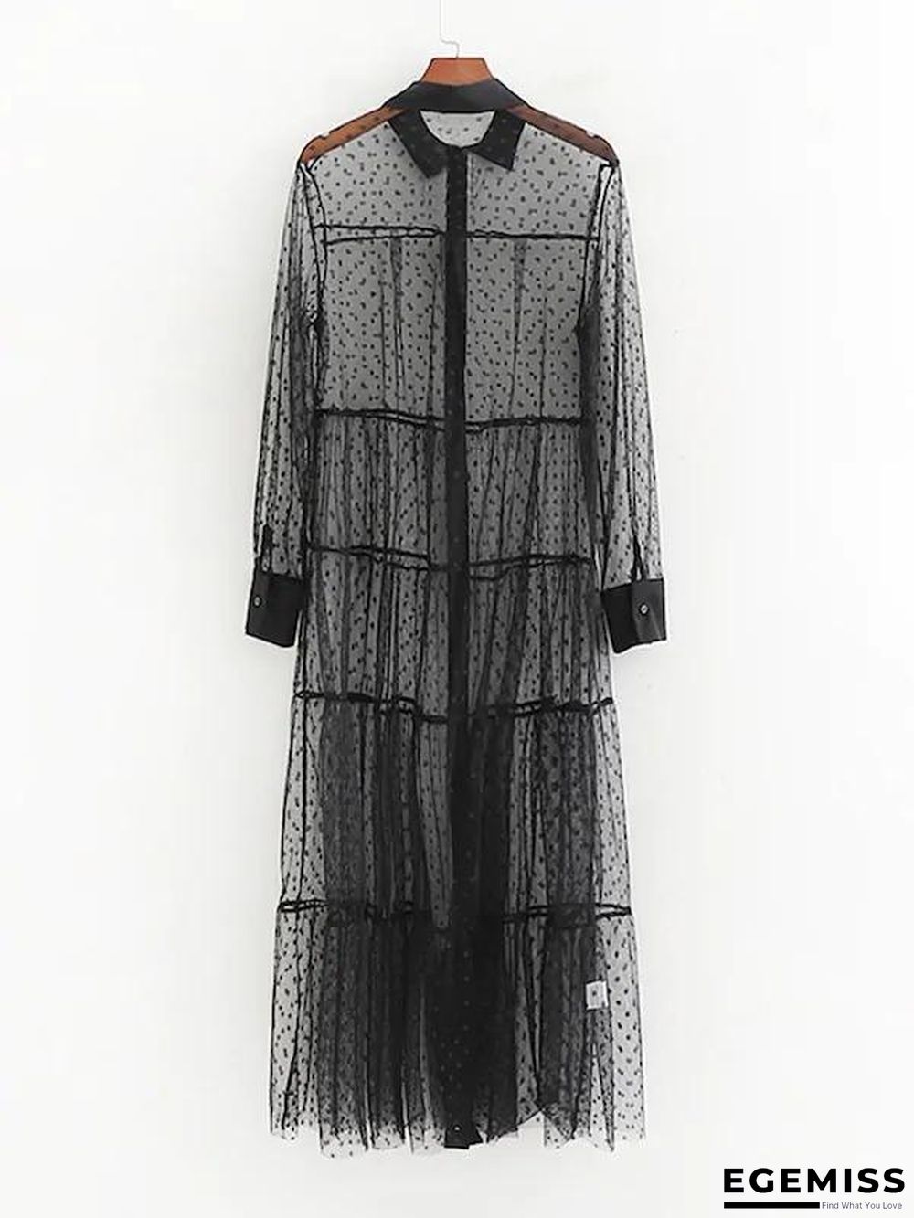 Dobby Mesh Sheer Shirt Dress | EGEMISS