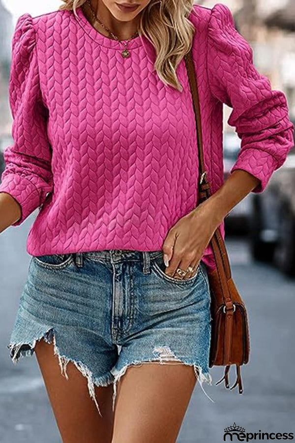 Puff Sleeve Pleated Crewneck Sweatshirt