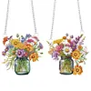 (US Local)2Pcs Bouquet Special Shape Diamond Painting Hanging Pendants for Wall Window Decor