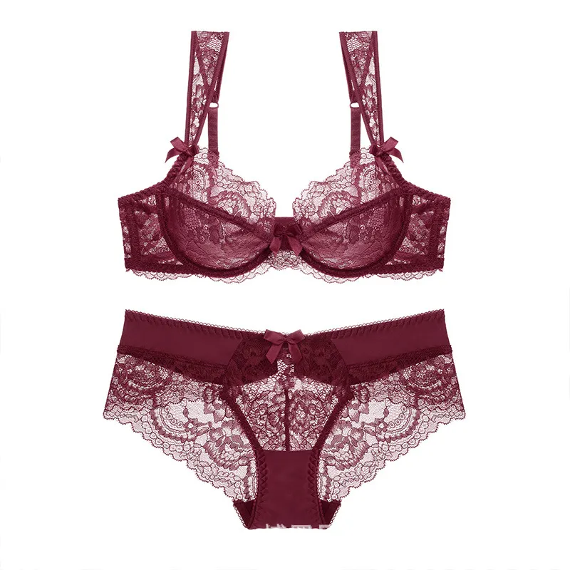 Churchf Ultra-Thin Lace Large Size Girl Bra Set Bow Sexy Breathable Seduction Summer Women's Set Of Underwear