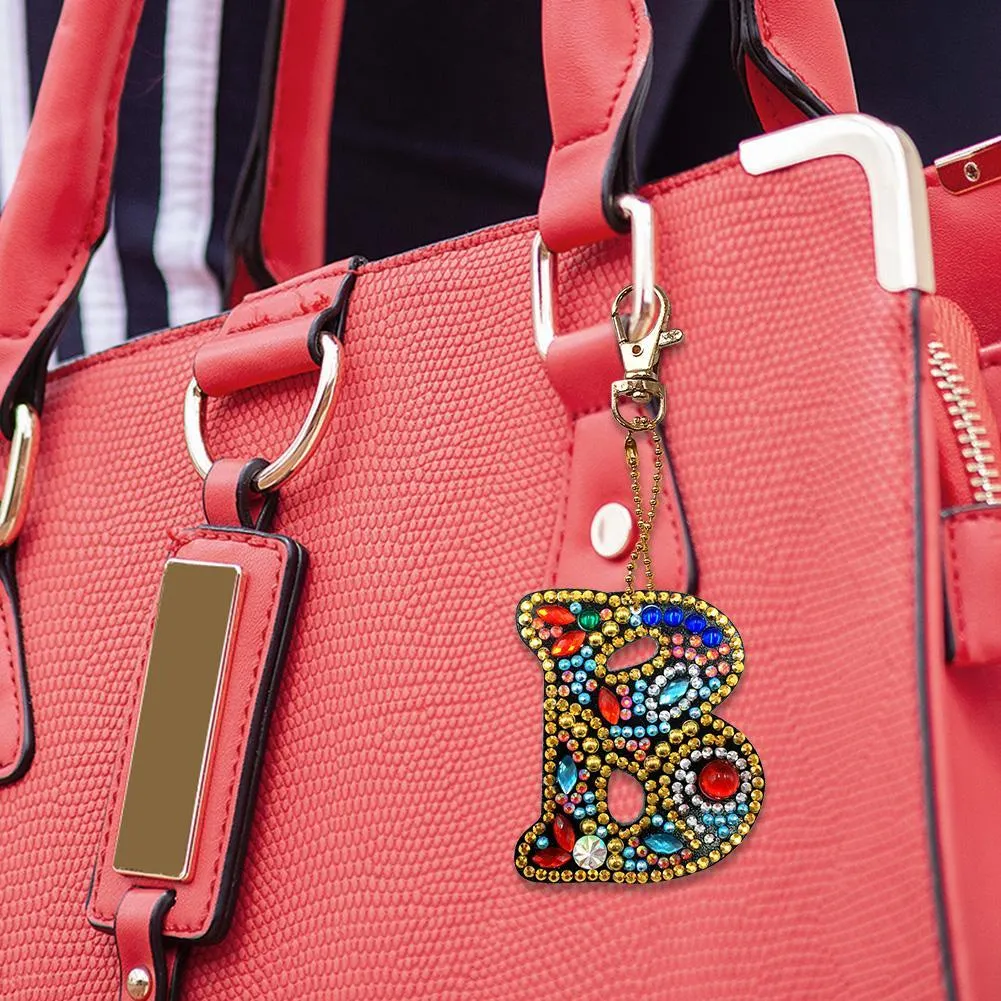 DIY Key Chain Diamond Painting Letters Women Girl Bag Keyring Pendant Gift