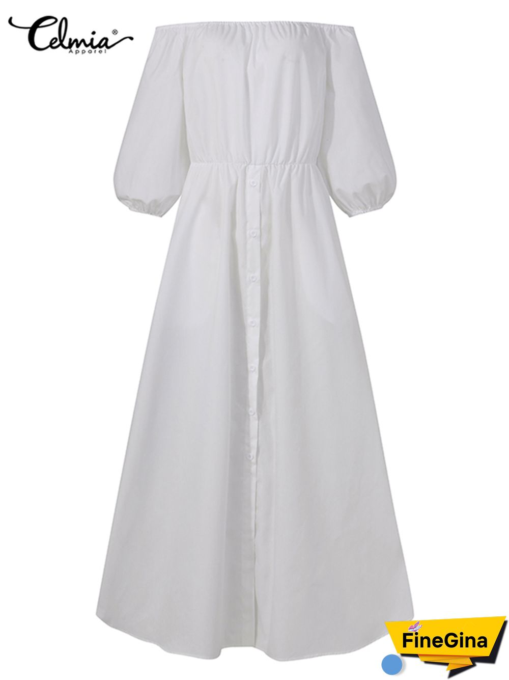 Summer Dresses Women Celmia High Split White Long Sundress Sexy High Waist Maxi Robes Three Quarter Sleeves Party Vestidos