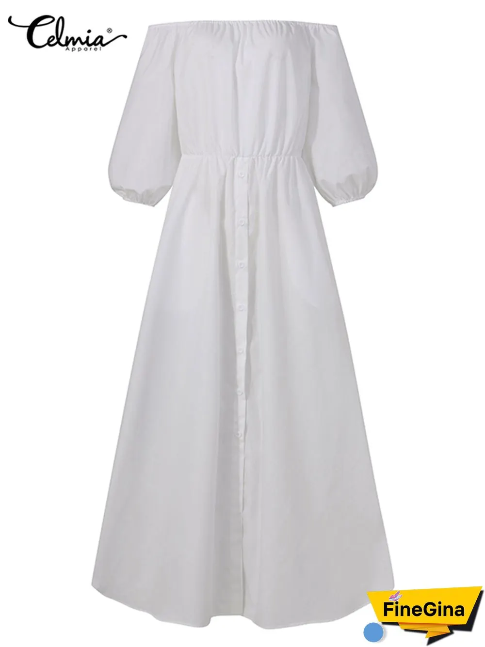 Summer Dresses Women Celmia High Split White Long Sundress Sexy High Waist Maxi Robes Three Quarter Sleeves Party Vestidos