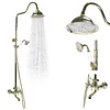[US Local Warehouse] Antique Gold Shower Head Set with Knobs Mixer Tap Vintage Rainfall Showers Faucet Wear Resist for Home Bathroom Hotel SPA