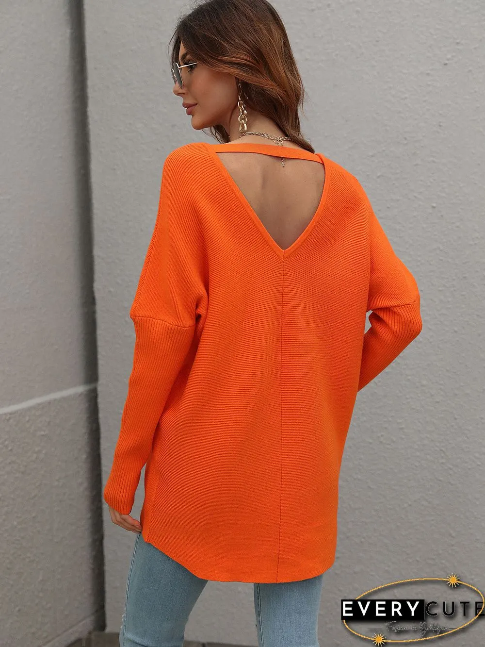 Knit Sweater Pullovers For Women Sweaters Fashion New Solid V Neck Backless Knitwear Tops Long Sweater Women's Full