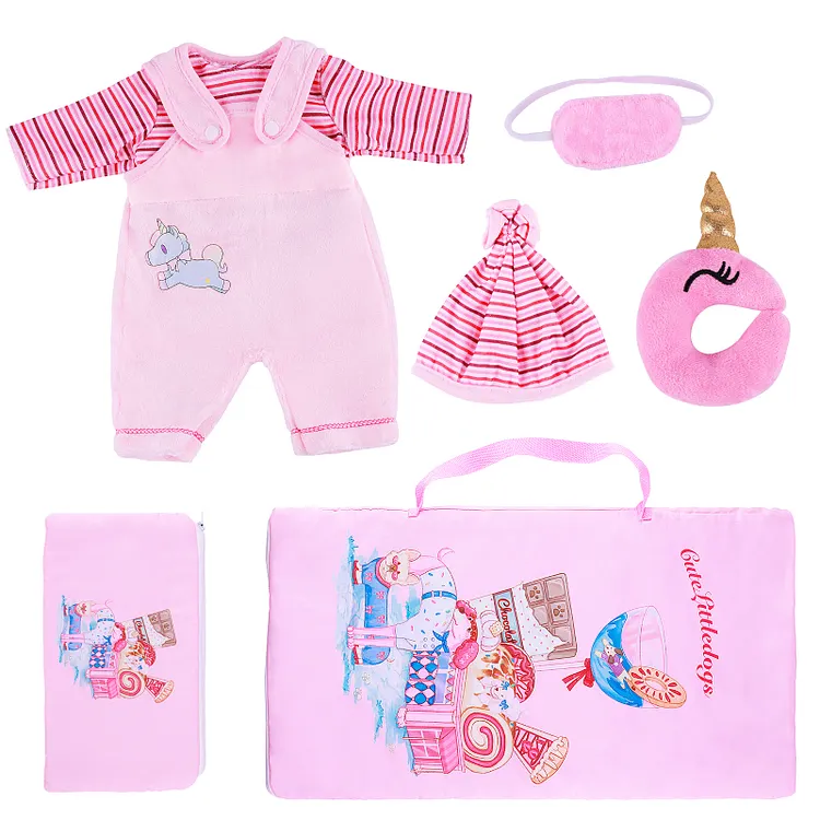 Babeside 16" Reborn Baby Doll Clothes 7-Pcs Pink Sleeping Bag For Baby Doll Lovely