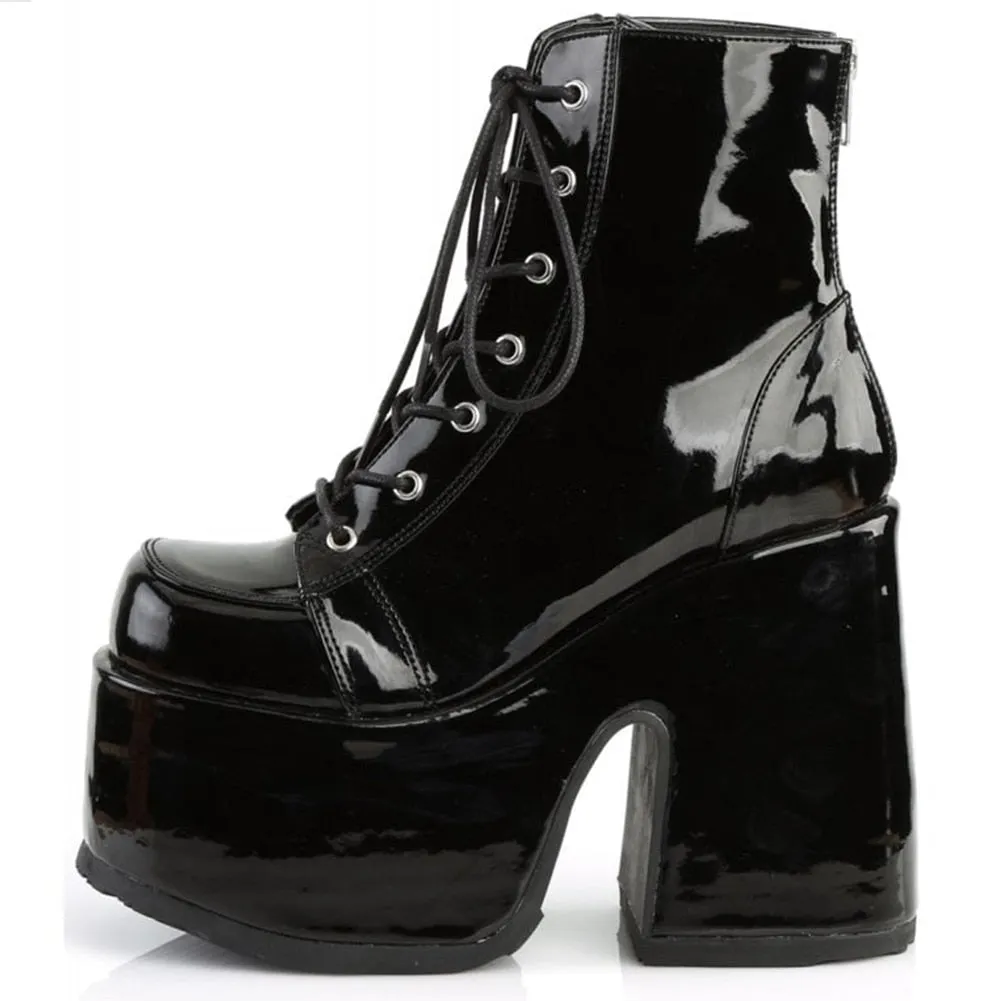 BONJOMARISA Brand Big Size 43 Round Toe Punk Cool Goth Chunky Lace Up Women's Boots Platform High Heeled Platform Autumn Shoes