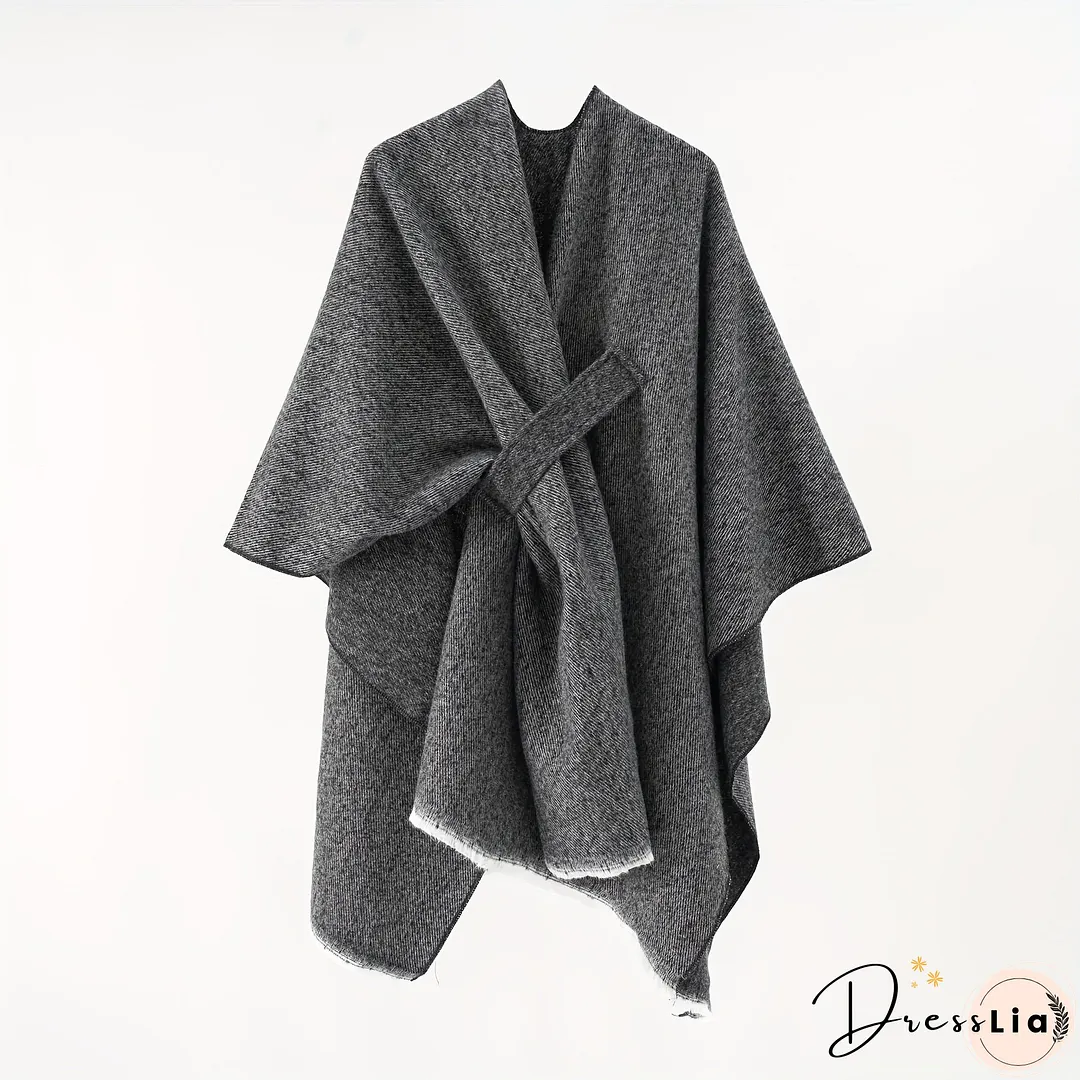 Solid Color Comfortable Shawl With Sleeves, Multifunctional Outdoor Windproof And Coldproof Cloak