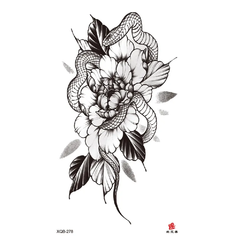Sdrawing Temporary Sleeve Tatooo Stickers Tiger Lion Elephant Rose Flowertattoo Arm Body Art Fake Tatoo Male Female Black