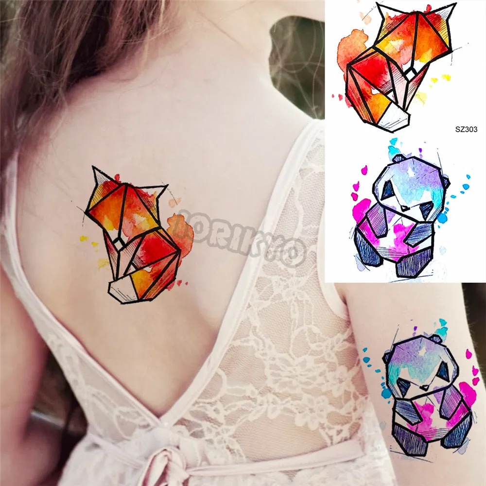 Colorful Dinosaur Temporary Tattoos For Kids Girls Rose Flower Lavender Hummingbird Fake Tattoo Sticker Forearm Neck Tatoos Show