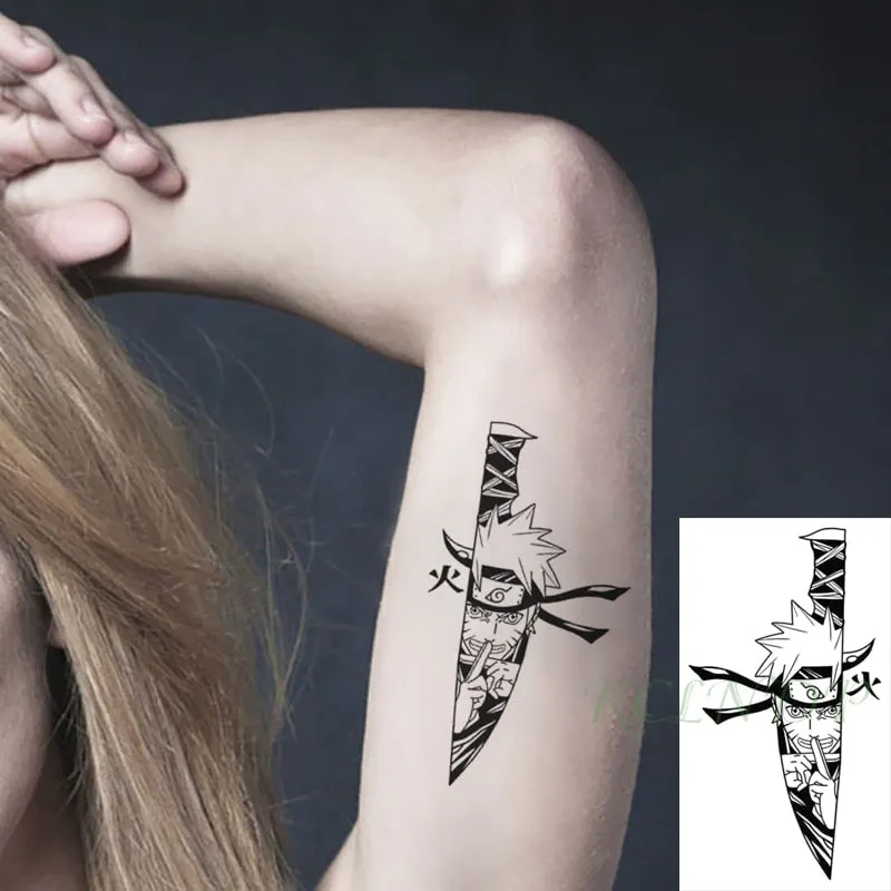 Waterproof Temporary Tattoo Sticker Cartoon anime Boy Knife Tatto Flash Tatoo Fake Tattoos Small Size Art for Kids Men Women